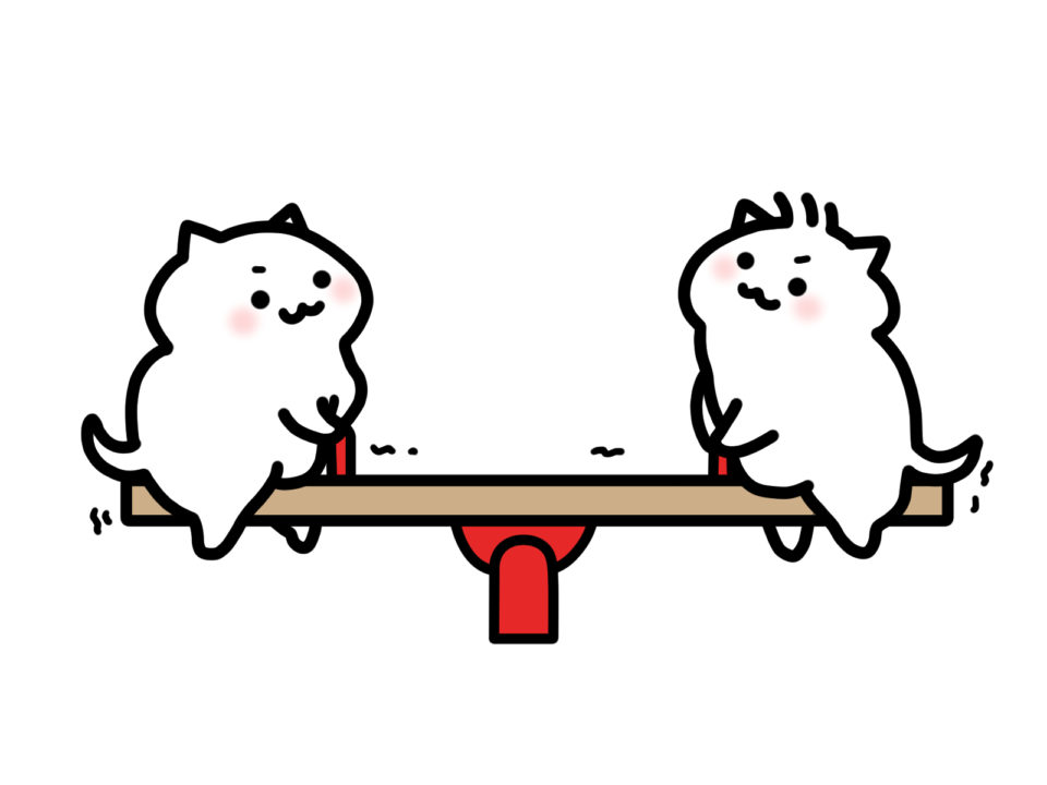 シーソーでバランスとる猫のイラスト
